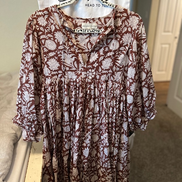 Daughters of India Brown and White Floral Mini Dress - Picture 1 of 4